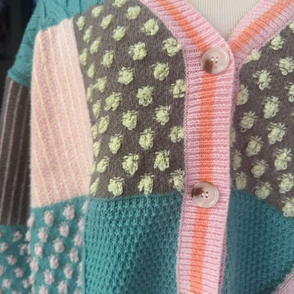 Colorful Patchwork Cardigan Sweater size L - Picture 7 of 9